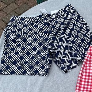 Lands End Blue Lattice Print Flat Front Twill Shorts Size 8 BNWT